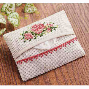 Kit di ricamo "Easy Cross -Crosstch Pocket Tissue Case (già cucito / cucito cucito richiesto) Rose White No.3712" Lecien Lucian Cosmo Cosmo