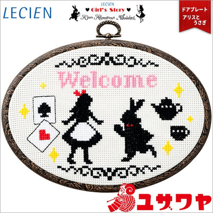 Kit di ricamo "Storia della ragazza Alice's Adventures in Wonderland Cross Stitch Door Plate Alice e Rabbit No.8621" Lecien Lucian Cosmo Cosmo