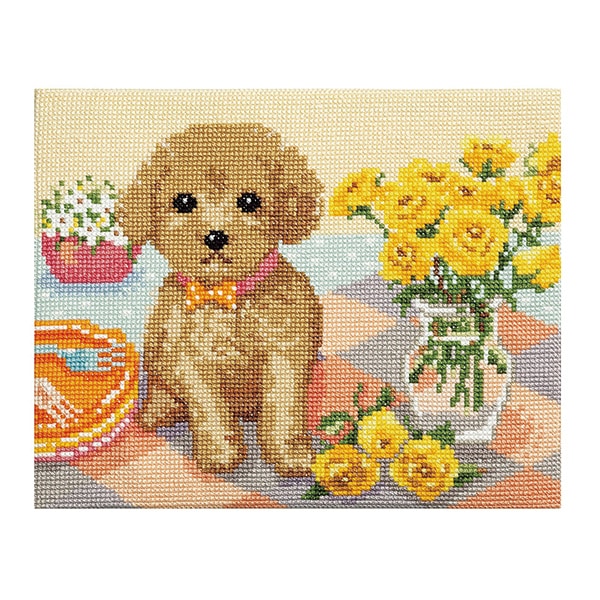 Kit di ricamo "Dog & Flower Cross Stitch Toy Poodle No.717" Lecien Lucian Cosmo Cosmo