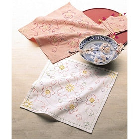 Kit de broderie "Kit Sashiko Hanafukin" Cherry Blossoms "White / Shibu Pink 154" Olympus Olim Pass