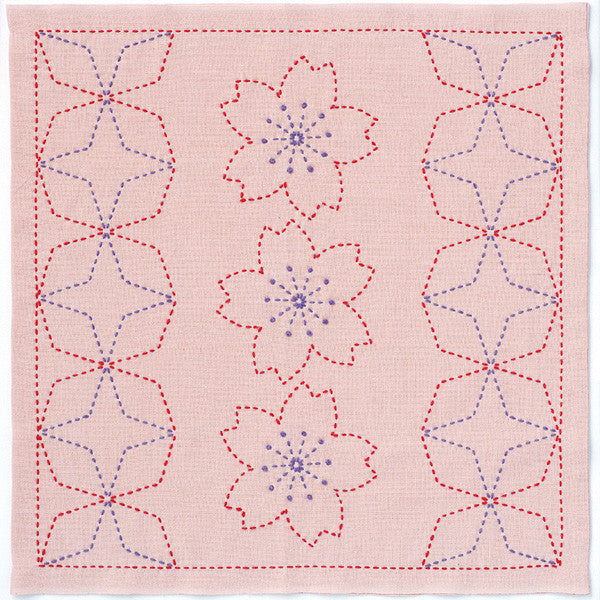 Stickkit "Sashiko Kit Hanachi Sakura und Kakusan Seven Treasure (Shibu Pink) 243" Olympus