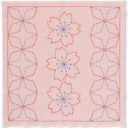 Kit de broderie "Kit Sashiko Hanafukin Sakura et Kaku Shichibu (Shibu Pink) 243" Olympus Olim Pass