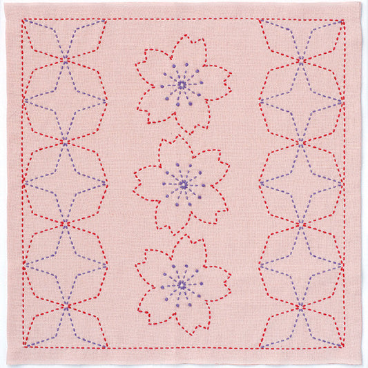 刺繡套件“ Sashiko Kit Hanachi Sakura和Kakusan Sews Seven Brease（Shibu Pink）243” Olympus