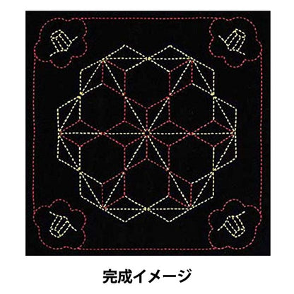 刺繡套件“ Sashiko Kit Kit Kit Hana Fukin Tsubaki和飛行Asa No Leaf（Black）246” Olympus