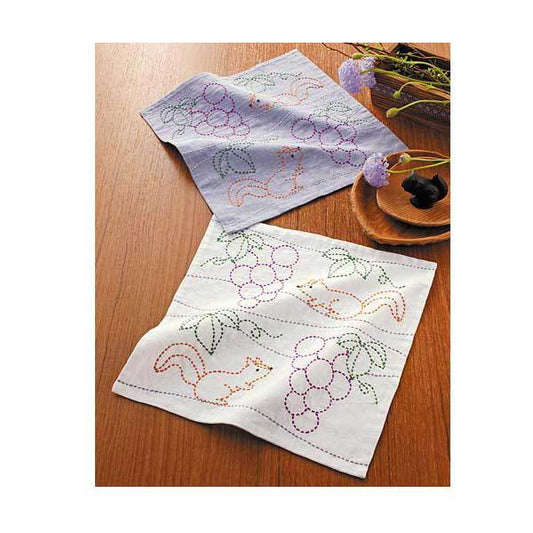 Embroidery Fabric 『Sashiko Flower Fukin grapes and squirrels 252] Olympus