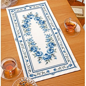 Kit de broderie "ONOE MEGUMI Table Centre bleu Rose 1197" Olympus Olim Pass