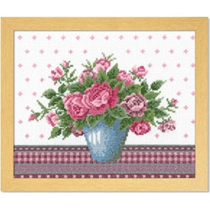 Embroidery kit "Cross stitch embroidery kit ono megumi flower coordination rose and light blue vase 747" Olympus