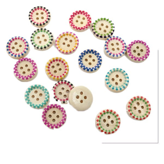 Button "Wood button Mix M Set Ring Print"