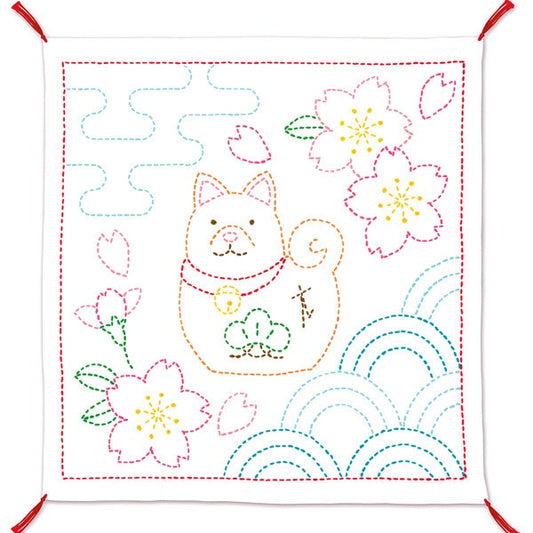 Embroidery kit "SashikoKit Dog and Sakura SK343 ​​Hanamachi Sashiko Kit Zodiac Dog Japanese Genki Japanese Genki New Year's Pattern " Olympus