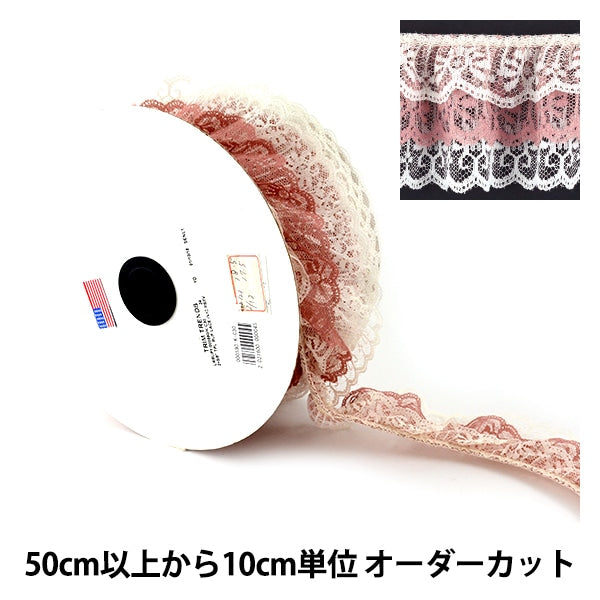 [De la cantidad 5] Cinta de ribona de encaje "Lace Pink Ivory 000590 K-C30 Chop Lace"