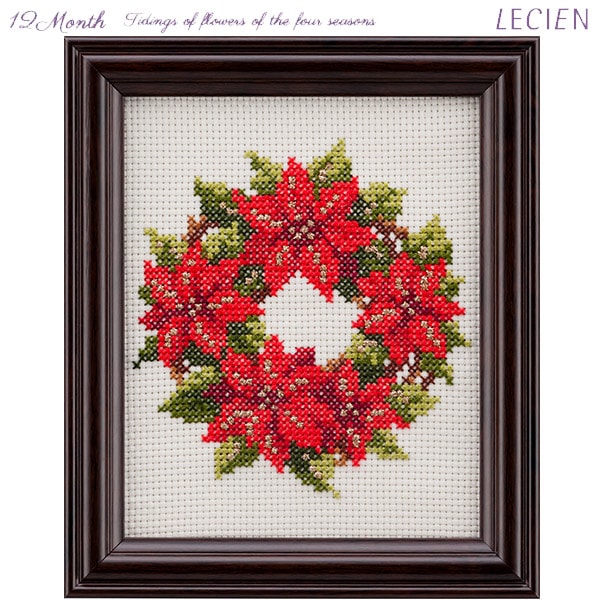 Kit de bordado "Flores de flores de temporada de Cross Stitch Diciembre Poinsettia" Lecien Lucian Cosmo Cosmo