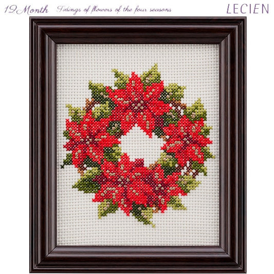 Kit de bordado "Flores de flores de temporada de Cross Stitch Diciembre Poinsettia" Lecien Lucian Cosmo Cosmo