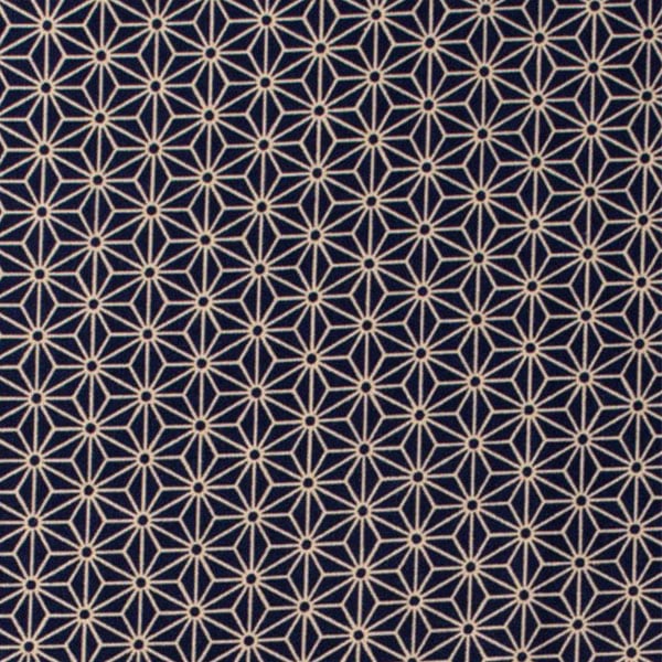 [From quantity 5] Fabric 『FabricHemp leaf pattern Japanese toneSheetingPrint dark blue 88222-2-4]