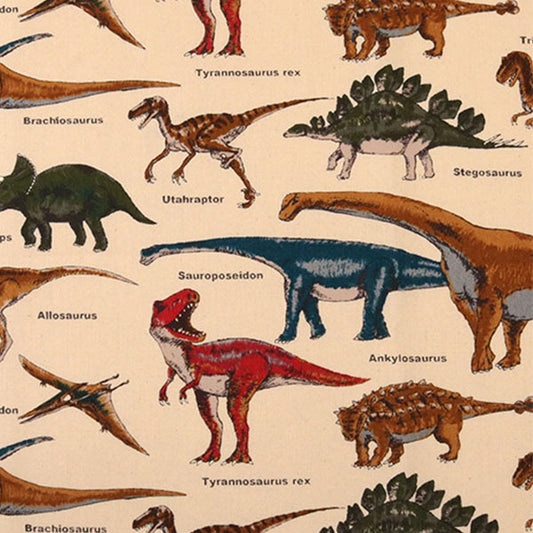 [來自數量5] 織物 “ Twill Dinosaur Print A（米色）” COTTON KOBAYASHI