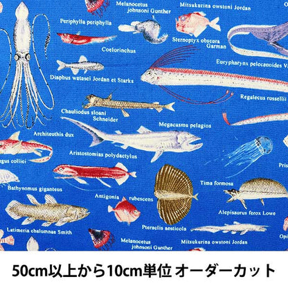 [From quantity 5] Fabric "Twill printFabricTwill deep -sea fish Fabric Cloth admission Interior B Blue] COTTON KOBAYASHI