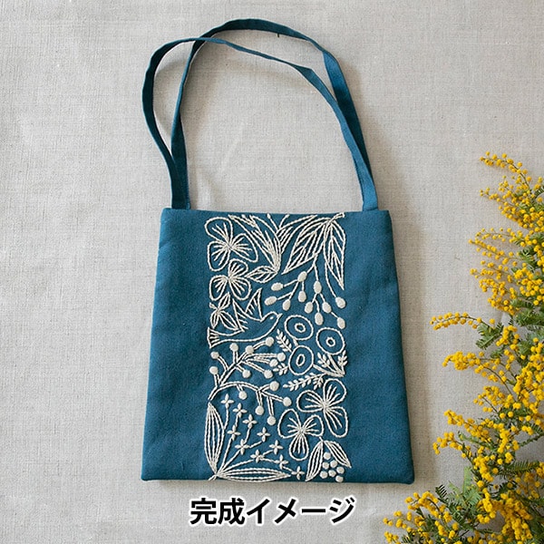 塊刺繡套件“小鳥和花朵的小袋子藍色x ecru（藍色x ecle）PHC-083-1”