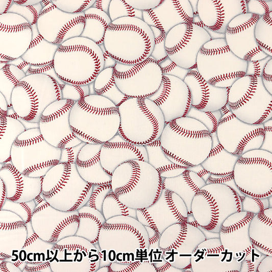 [Dalla quantità 5] tessuto "Baseball stampa a getto d'inchiostro C8315-White" USA Cotton