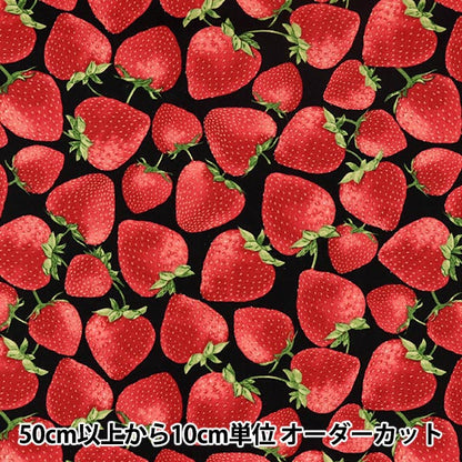 [Dalla quantità 5] tessuto "Strawberry Stampa a getto d'inchiostro C7347-Black" Cotton USA