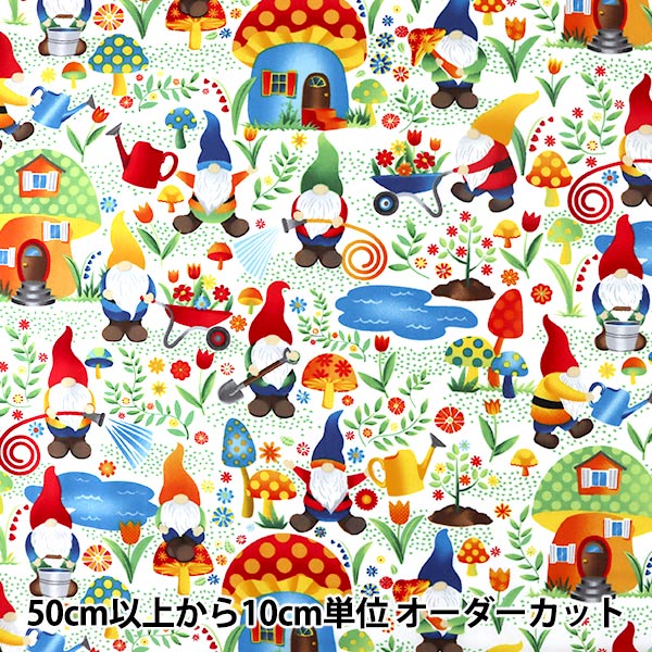 [From quantity 5] Fabric "Inkjet Print Forest Dwarf C8508-WHITE" USA cotton