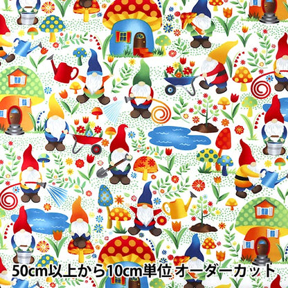 [From quantity 5] Fabric "Inkjet Print Forest Dwarf C8508-WHITE" USA cotton