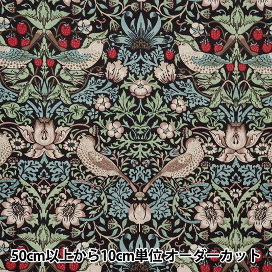 [From quantity 5] Fabric "Best of Morris Sheeting Strawberry Seaful Black x Blue x Mint 8176-57]