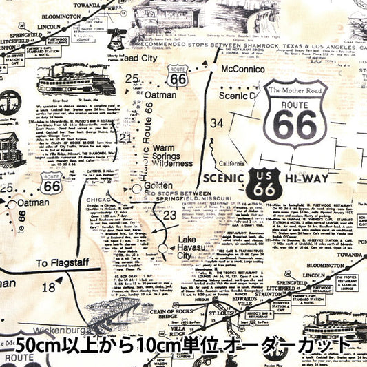 [De la quantité 5] Tissu "USA Cotton Carte de Route 66 C7529-Natural"