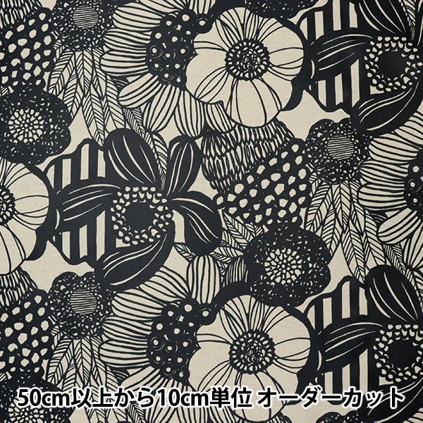 [From quantity 5] Fabric "Cotton hee canvas laminate Artificial Flowers Ivory R-UP5678-A] COTTON KOBAYASHI