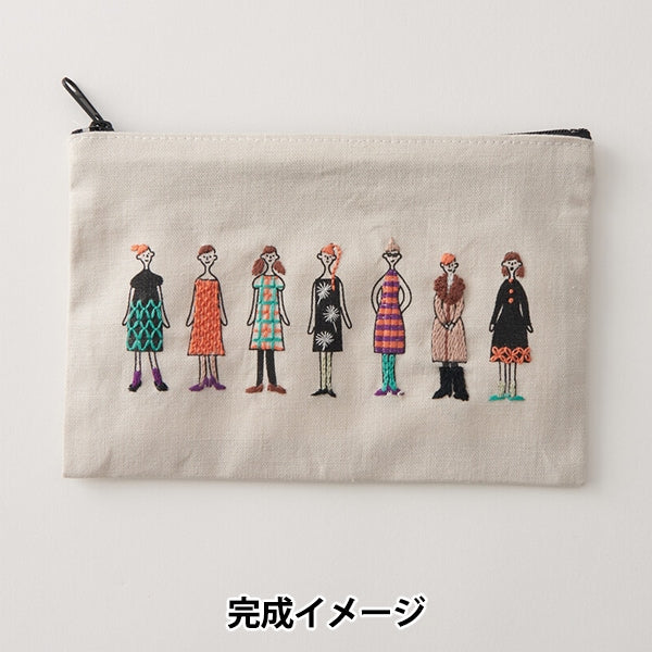 Embroidery Fabric "100 neresan sewn zip porch pale gray Kazue Nakajima 542206" LECIEN Lecien COSMO Cosmo