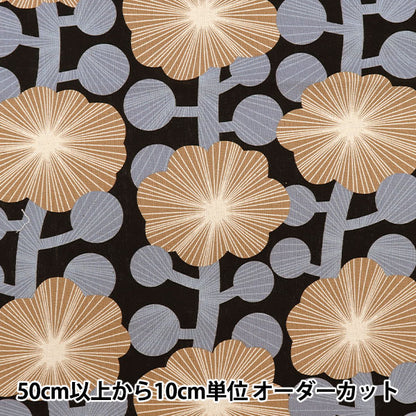 [Aus Menge 5] Stoff "Baumwoll-Hanf-Leinwand Design Blume Black KTS6786-E" COTTON KOBAYASHI