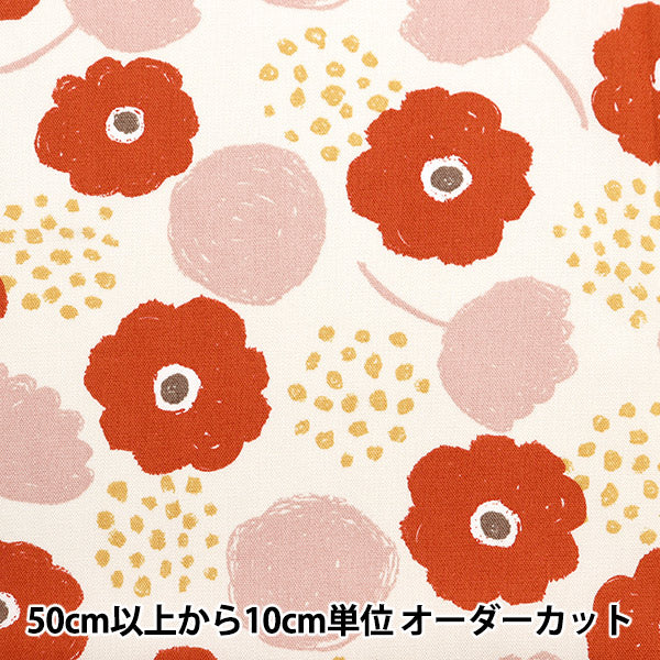 [From quantity 5] Fabric 『Oxford Palette round flower red 144-8048-A1] [Yuzawayaoriginal】