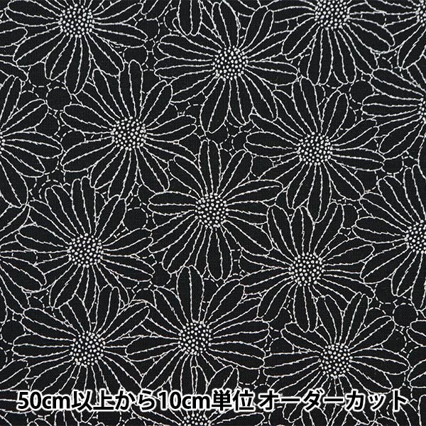 [From quantity 5] Fabric "Cotton hemp canvas lacquer print flower black KTS6957-E" COTTON KOBAYASHI