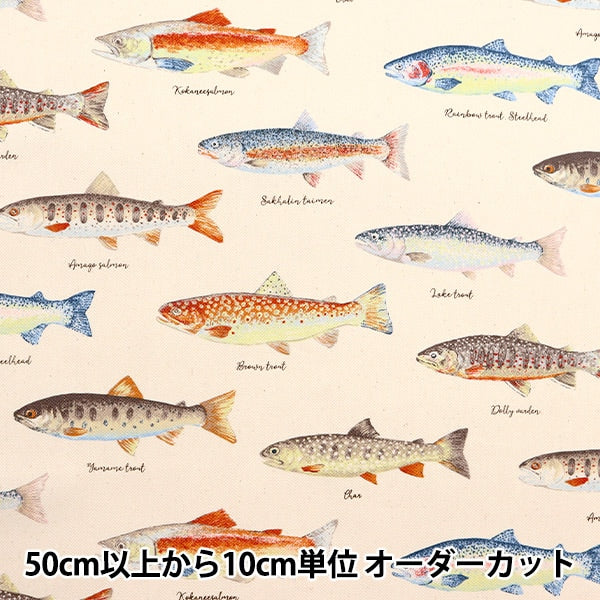 【数量5から】 生地 『ツイルプリント トラウト 生成り KTS6959-A』 COTTON KOBAYASHI コットンこばやし 小林繊維