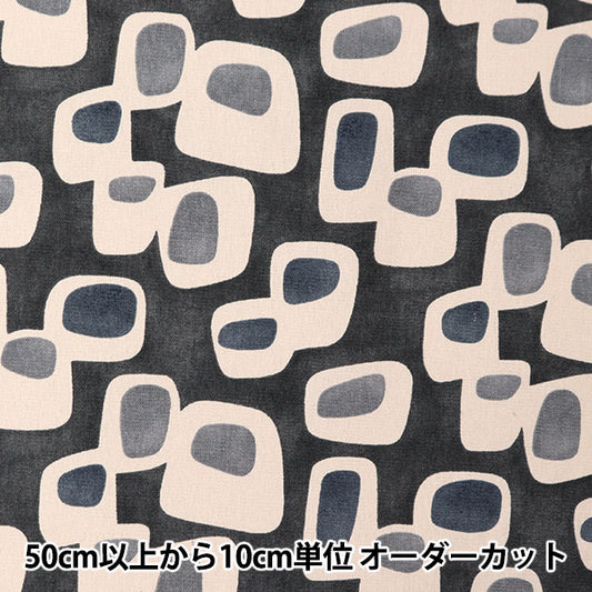 [Aus Menge 5] Stoff "Recycelte Baumwoll-Canvas Round Square Black KTS6936-E" COTTON KOBAYASHI