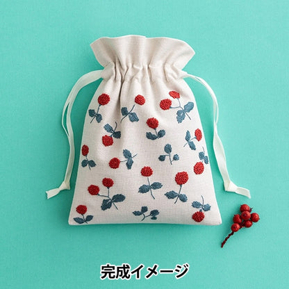 Embroidery kit "Hoshi Akari's embroidery notebook drawstring bag wood strawberry 539" Totsuka Sashiri