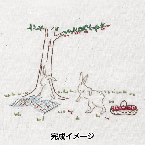 طقم تطريز "استمتع بقماش مطبوع وتطريز آكي تاكاهاشي أرنب نزهة عاجي 542313" ليسيان Lecien كوزمو كوزمو