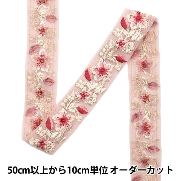[From quantity 5] HandicraftTrim 『2022 Indian embroidery trim Pink x Pink 45124A]