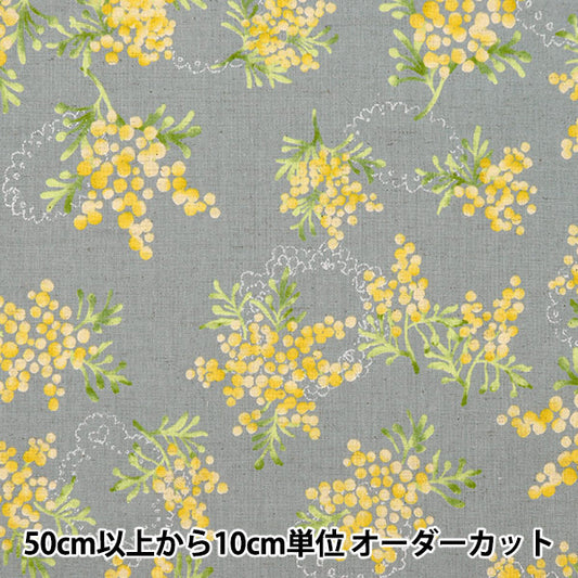 [De quantité 5] tissu "coton lin siège mimoza bouquet motif c yka-19040-1c" kokka cocka