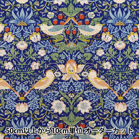 [De la quantité 5] tissu "toile en lin en coton V & A Strawberry Thief Navy VA10018-C"