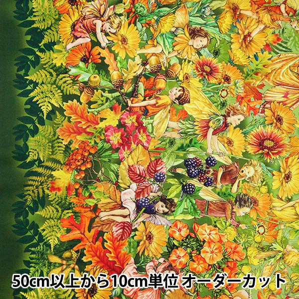 [Du 5] Tissu "USA Cotton Flower Fairies Match Border DDC1527-Sage"