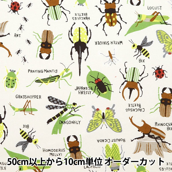 [From quantity 5] Fabric 『Oxford Colorful canvas insect picture book White COCAN-INC-WH] KOKKA