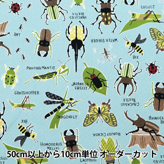 [Aus Menge 5] Stoff 『Oxford Buntes Canvas Insect Picture Book Blue Grey Cocan-Inc-Blg] KOKKA