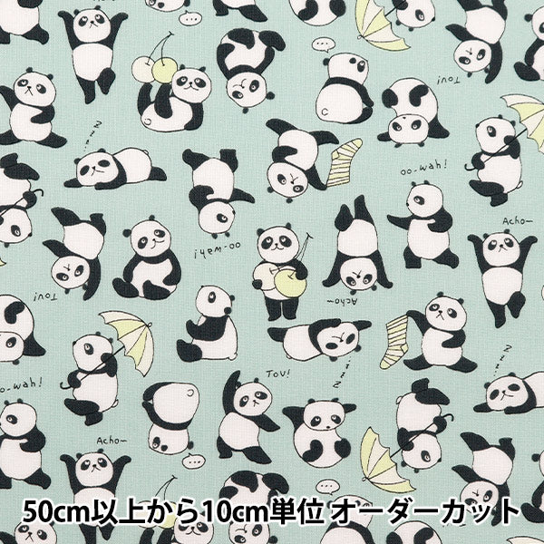 [From quantity 5] Fabric 『Sheeting Colorful Canvas Panda Pattern Mint Green Cocan-Pand-Mi] KOKKA