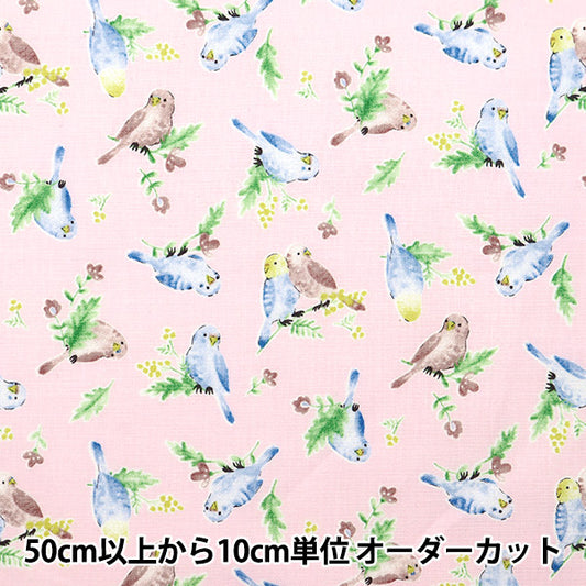 [From quantity 5] Fabric 『Sheeting Colorful canvas watercolor parakeet pattern pink cocan-bir-pk] KOKKA