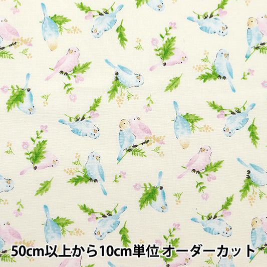 [From quantity 5] Fabric 『Sheeting Colorful canvas watercolor parakeet pattern yellow cocan-bir-ye] KOKKA