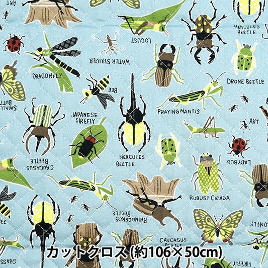 Tela 『OxfordQuiltCarefle Canvas Insect Picture Libro cortada Tela Aproximadamente 106 x 50 cm de gris azul CQ-D-Blg" KOKKA