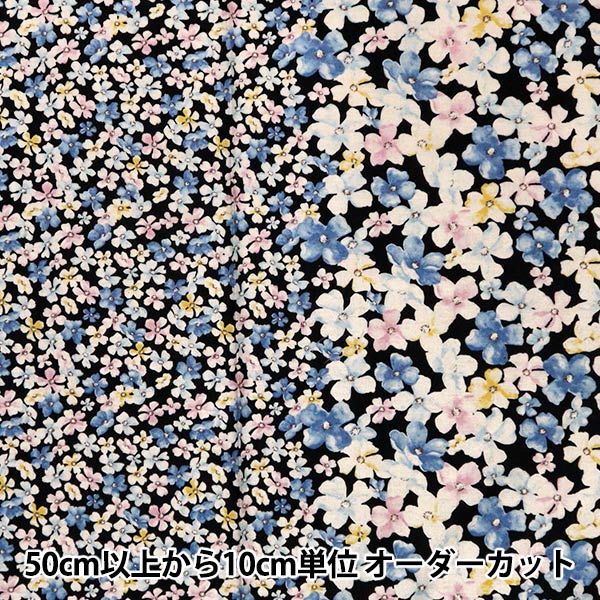 [From quantity 5] Fabric "MOMEN-T moment cotton linenSheeting Spraying flower navy 142-1350-C3]