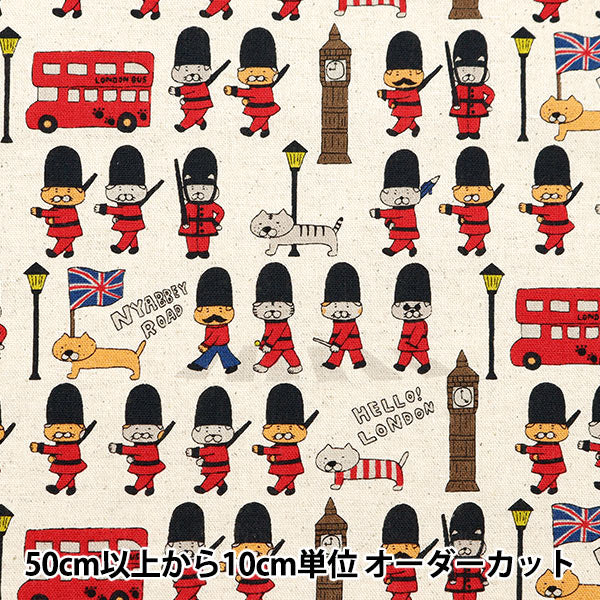 [Aus Quantität 5] Stoff "Cotton Hee Canvas Cat in London Generation KTS7026-A" Cotton Kobayashi Cotton Kobayashi Kobayashi.