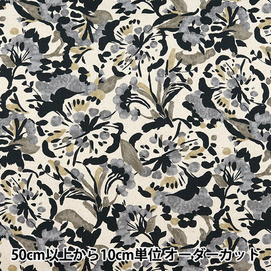 [From quantity 5] Fabric "Cotton hemp canvas Wild Flowers Black CLCAWIFL-BK"