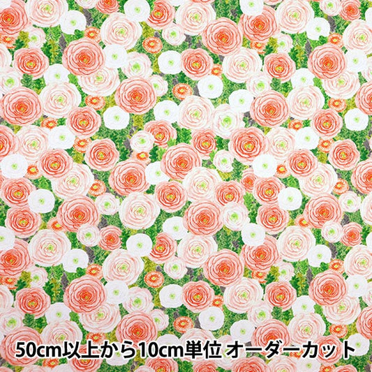 [De la quantité 5] Tissu "Hibiya Hanadai Floral Sheeting Blooming Garden Ranunculus Orange HBY-10006-Or"