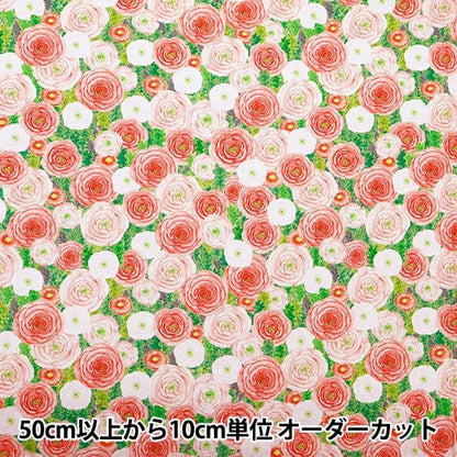 [Dalla quantità 5] tessuto "hibiya hanadai fogli floreali in fiore ranunculus pattern rosa HBY-10006-PK"